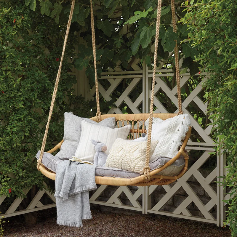Outdoor Home Rattan Hanging Basket Chair Double Hanging Chair Swing Balcony Rocking Chair Orchid Lazy Cradle For Patio Swings