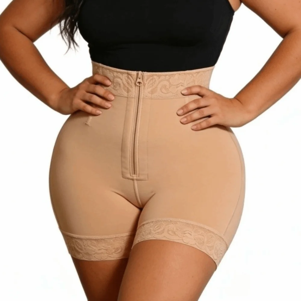 

Simple High Waist Body Shapers Butt Lifter Seamless Slimming Shapewear Postpartum Zipper Front Waist Trainer Charming Curves