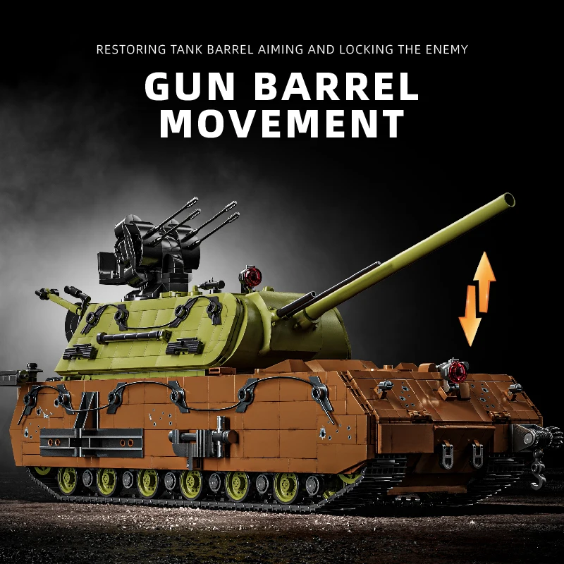 Kit de construction de char MOC Panzer VII Maus de la seconde guerre mondiale, 3000 + pièces, modèle de char lourd allemand avec tourelle rotative, cadeau de collection pour adultes et enfants