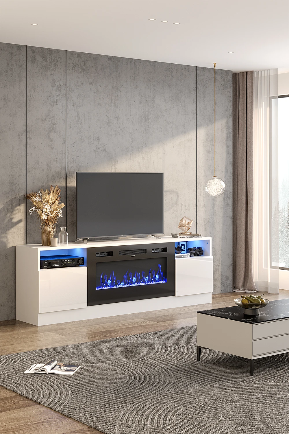 【Breeins】Recessed Electric Fireplace TV Stand with Closed Storage Home Decoration With Remote Modern