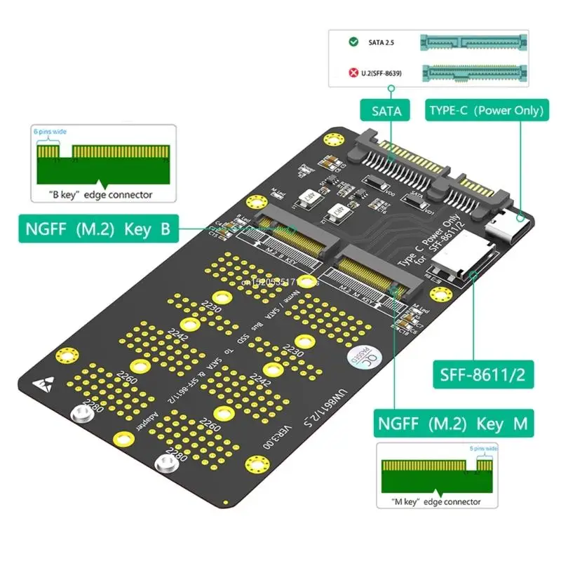 M.2 SATA3 to SATA3 and M.2 NVME to SFF-8611 Converters Card for Data Storage Dropship