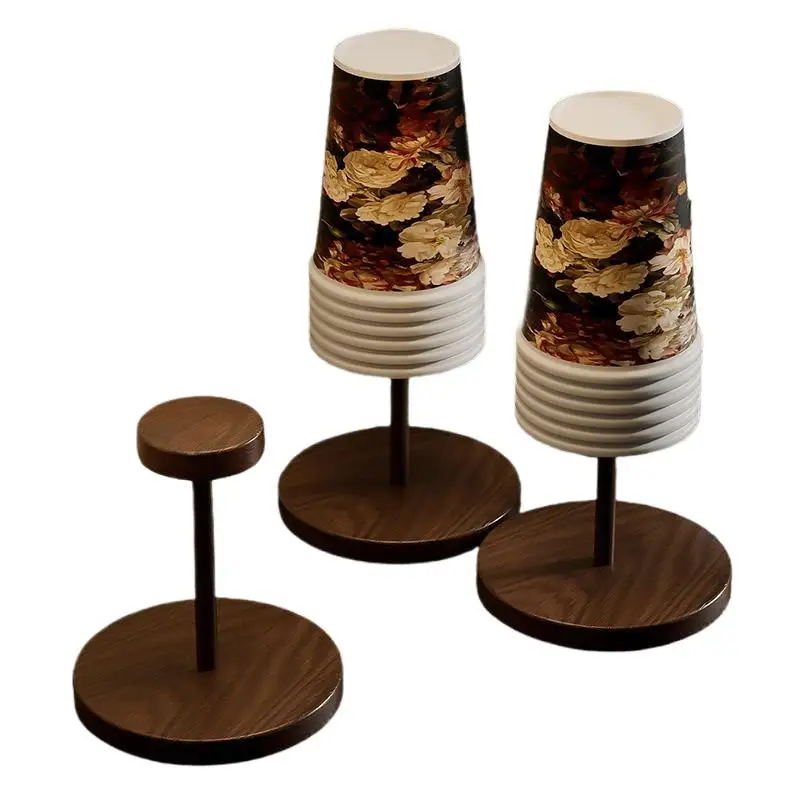 Walnut Colored Wooden Disposable Paper Cup Holder Stand for Coffee Corner Kitchen and Small Bar Counter Storage Kitchen Tool