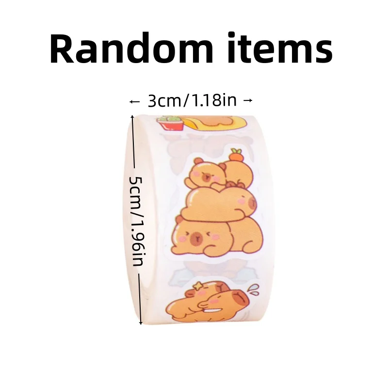 Contain Random Items, Cute Capybara Die-Cut Sticker Roll, Kawaii Cartoon Animal Decorative Stickers for Journal Scrapbook
