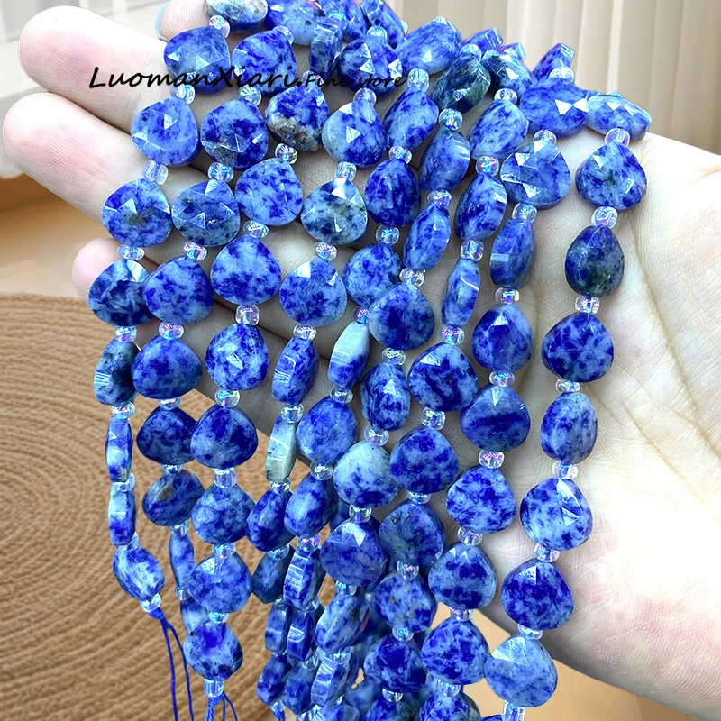 

12x12mm Faceted Love Heart Natural Stone Blue Spot Sodalite Spacer Beads for Jewelry Making Diy Bracelets Charms Accessories