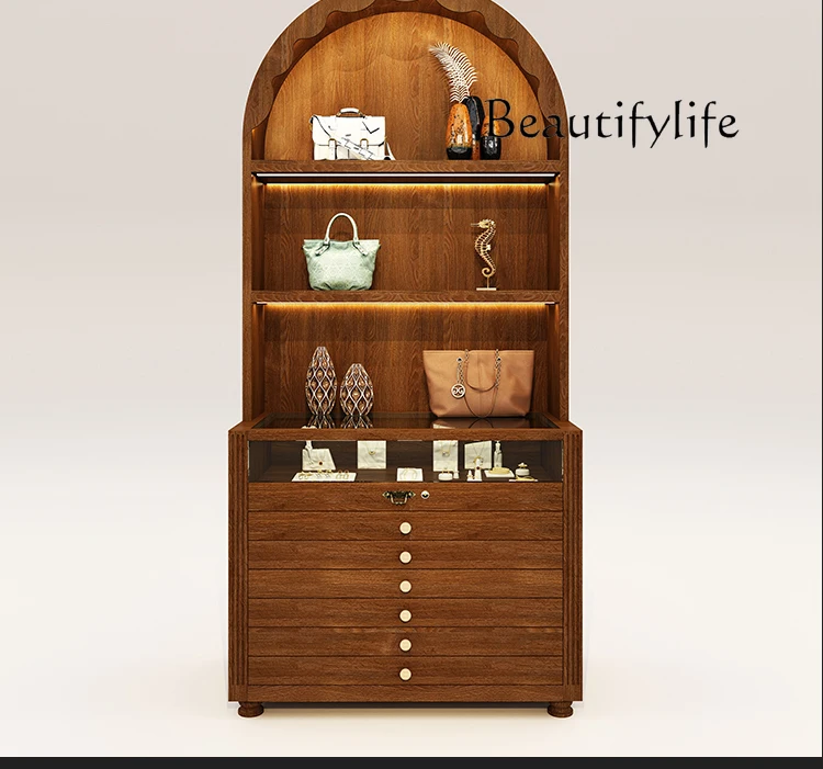 Medieval glass display cabinet, jewelry display cabinet, women's clothing store, hat combination display rack customization