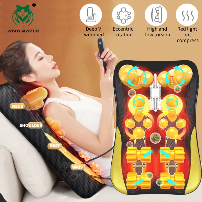 Multifunctional Electric Massage Cushion Neck Shoulder Waist Back Remote Control Deep Kneading Shiatsu Heat Fatigue Relieve Gift