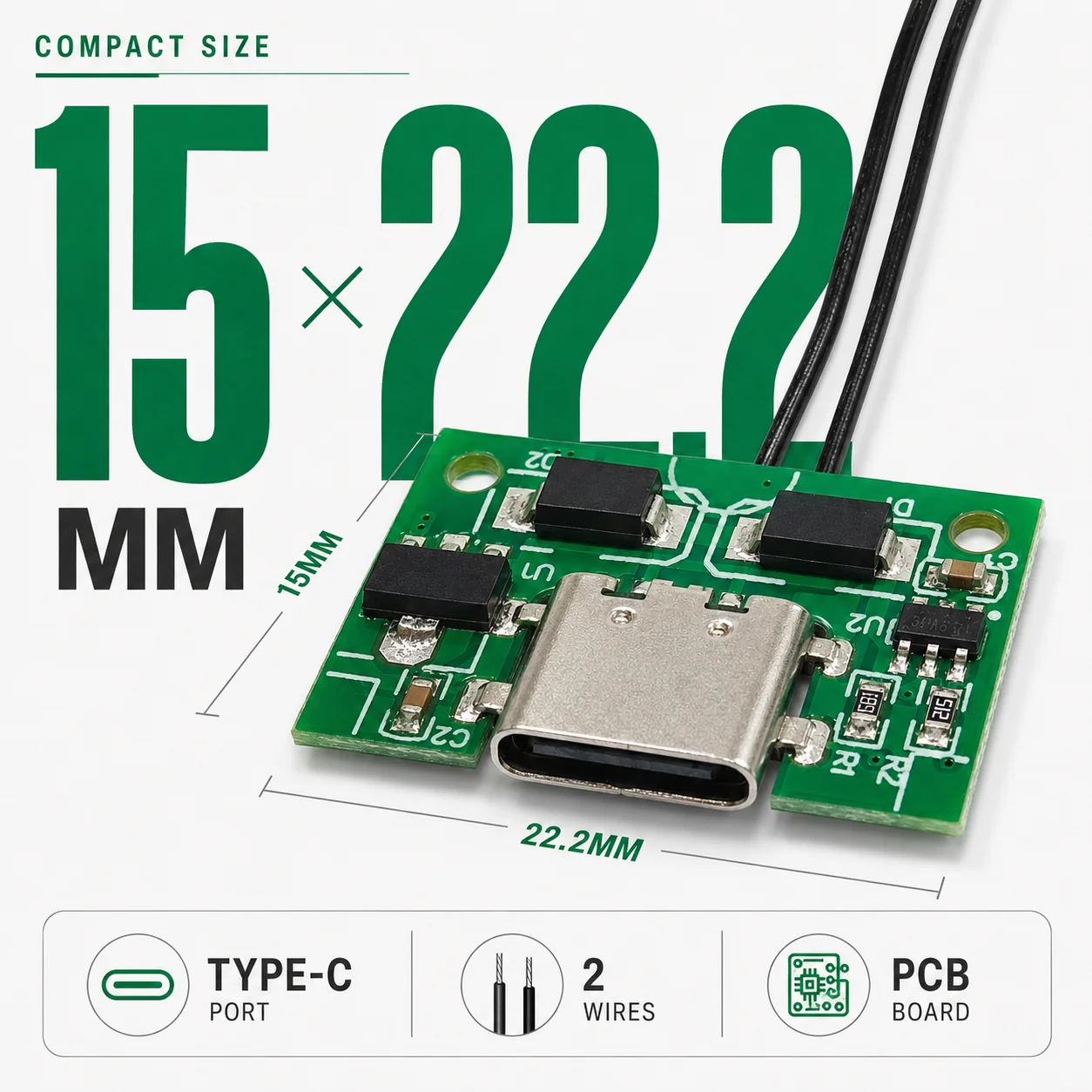 Type-C Charging Board USB-C Power PCB Modules for Tools Instruments Equipment Parts Accessories DIY Electronics ZhonNa 15x22.2m