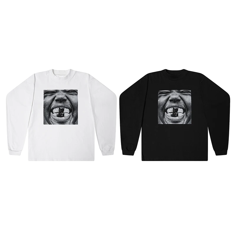 KANYE WEST Fashion Best Quality Long Sleeve T-shirts Casual Tops Loose Oversized Long Sleeves T Shirt Men's Clothing