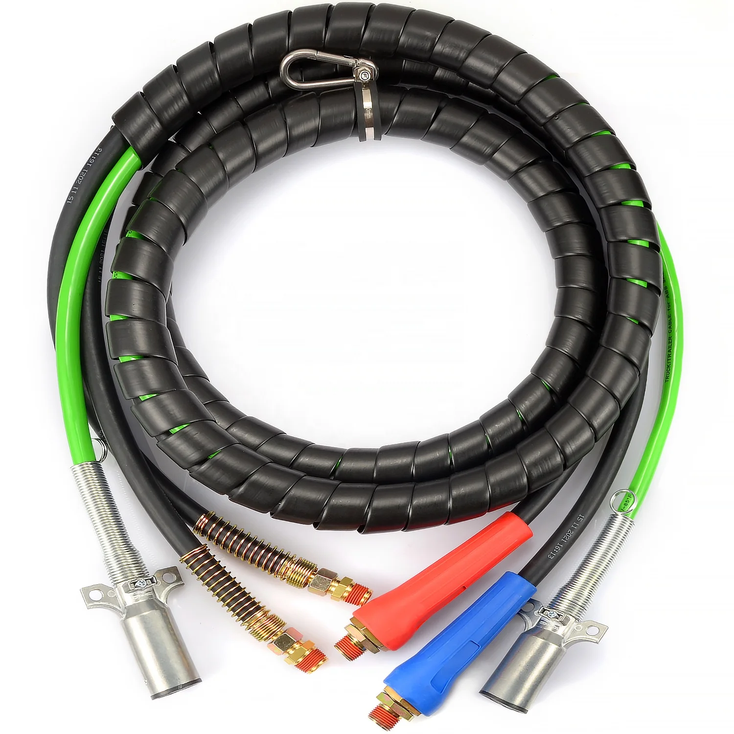 3 in 1 Spiral Wrap ABS Electrical Cord Curly Connector Rubber Air Line Polyester Braided Hose Assemblies 7 Way Trailer Cable
