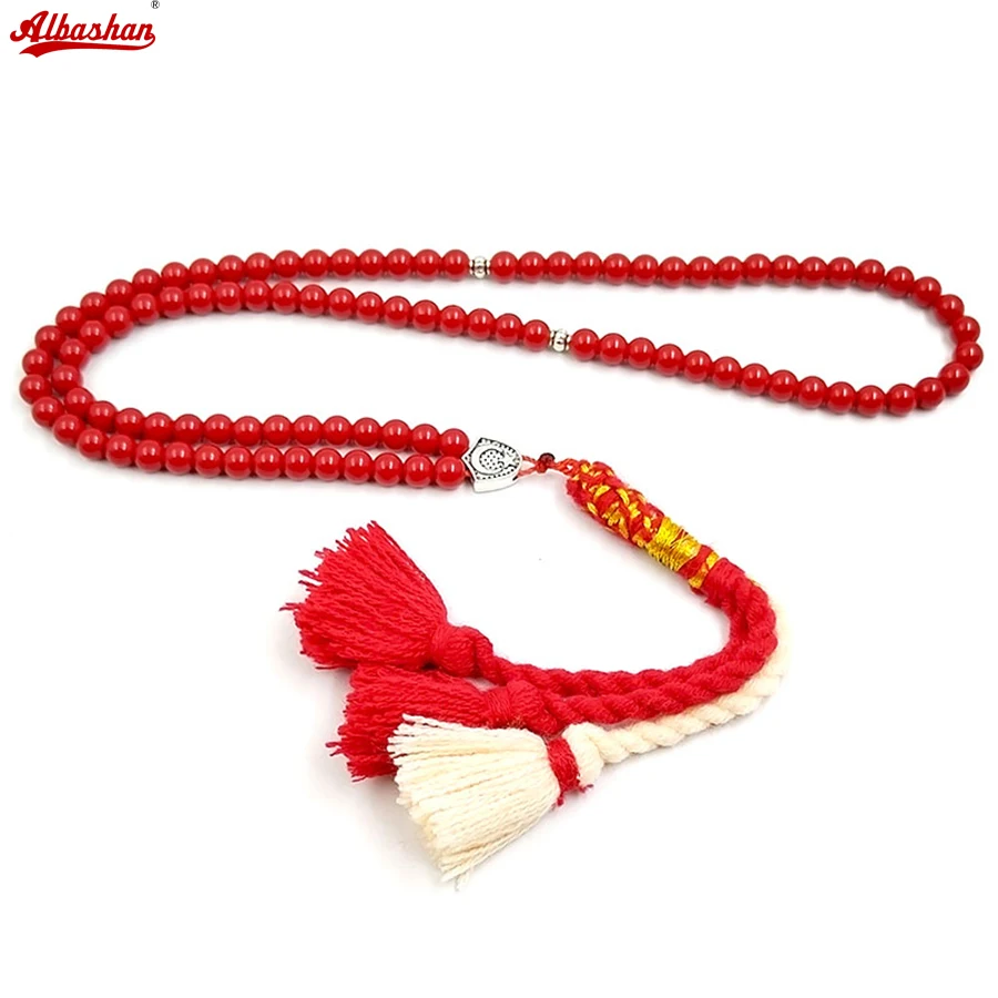 

Tasbih Red Stone 99beads Cotton tassel handmade Karakosh muslim women ramadan gift Misbaha arabic fashion accessories bracelet