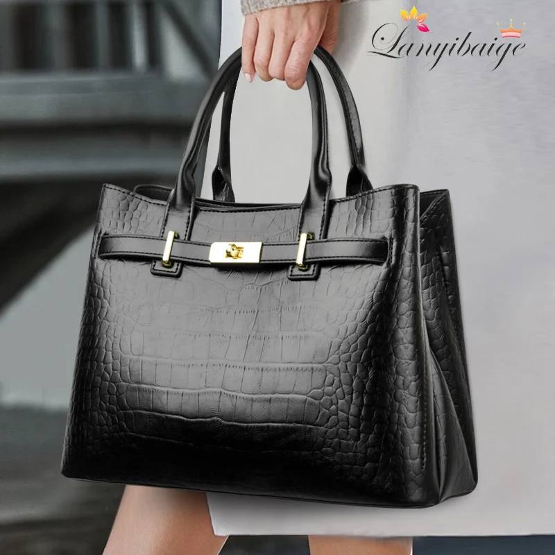

﻿ Woven Handle High Quality Leather Women Top-handle Shoulder Bags Retro Casual Totes Latest Trendy Lock Designer Handbag