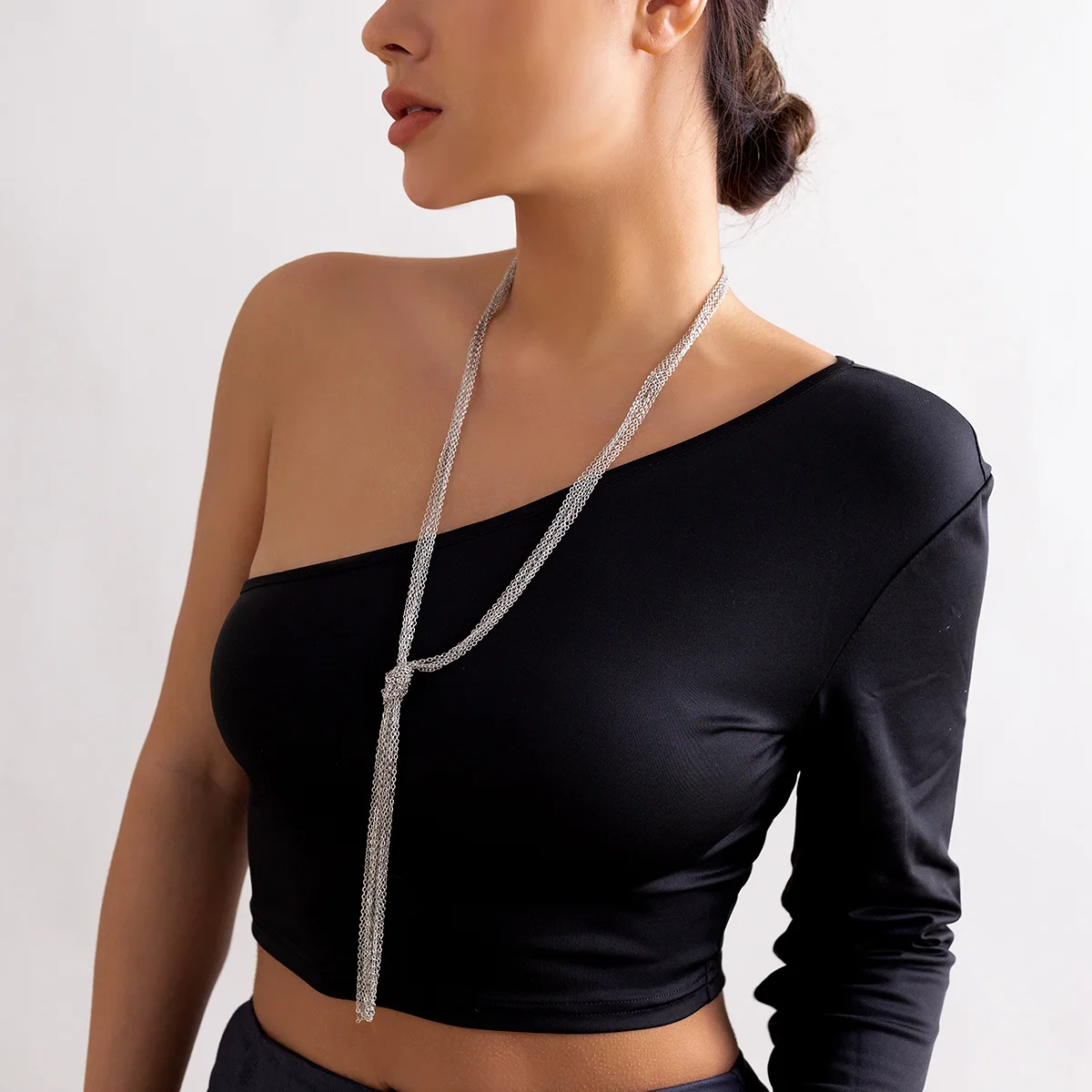 Cross Chain Tassel Necklace Long Layered Knotted Metal Elegant Glamorous Party Banquet Statement Jewelry for Ladies Gold Tone