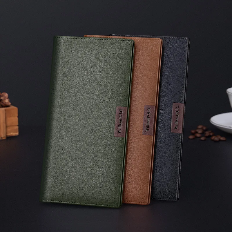 Slim & long leather wallet for men genuine cowhide minimalist design RFID blocking coin pocket multi-card holder
