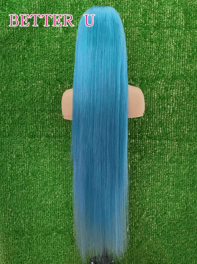 40 بوصة 100% الدانتيل الجبهة باروكة من شعر طبيعي أزرق مستقيم 613 الملونة البرازيلي قبل نتف شفافة 13x6 13x4 الدانتيل شعر مستعار أمامي #2