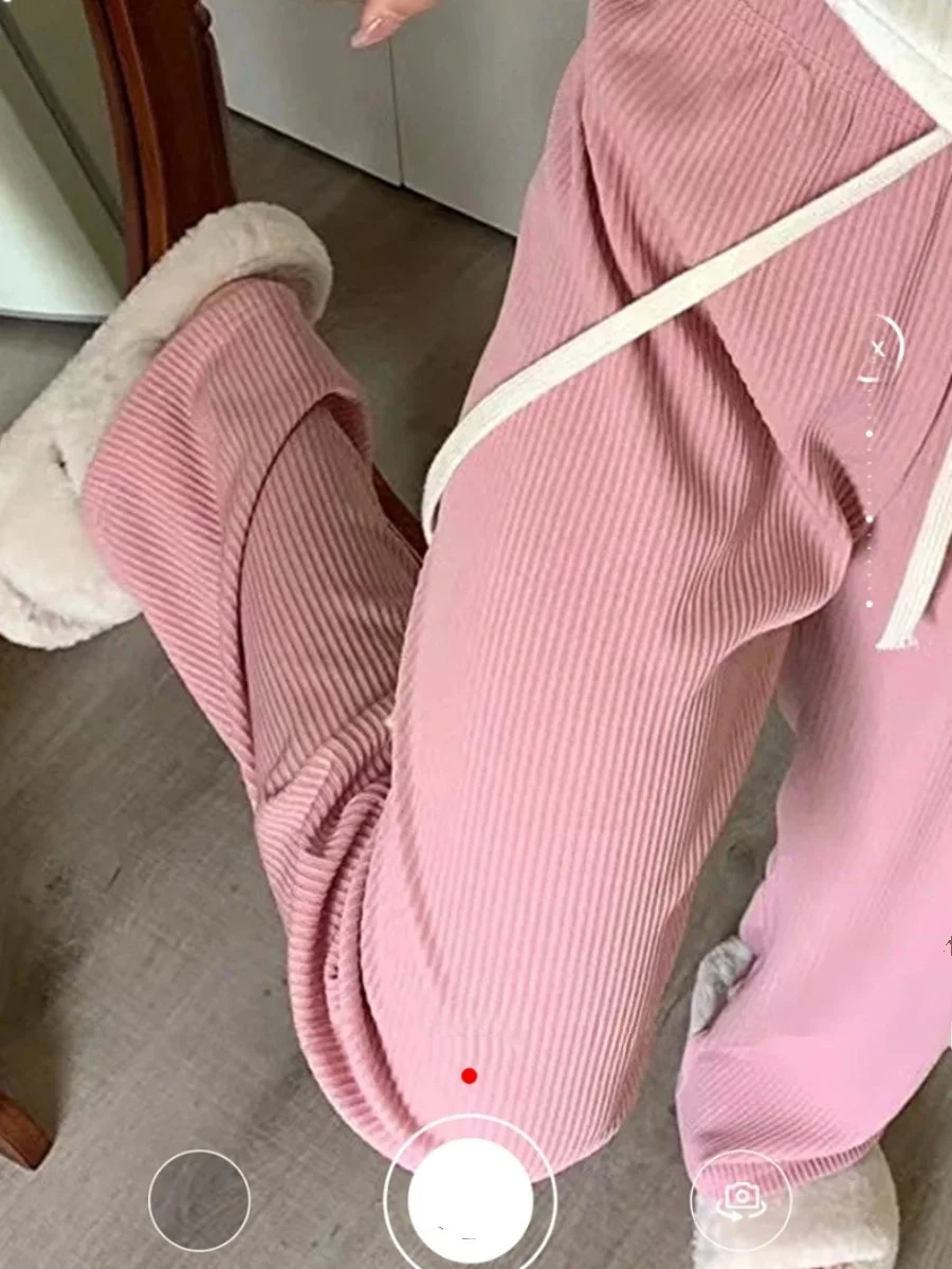 Spodnie Thiened Ultra Soft Baby Pink Snowflake Retro Slim Wide Leg, długie spodnie w jednolitym kolorze, eleganckie spodnie do pracy z wysokim stanem.