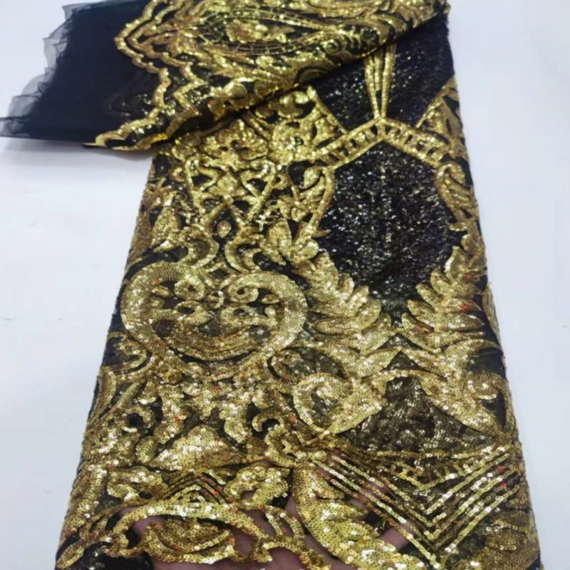 Lace Fabric with Beads and Sequins for Women, Heavy Process, 5Y Embroidery, Wedding Party Dress Series, Autumn,