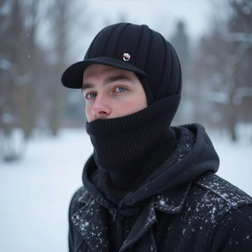 جديد دافئ متكامل قبعة وشاح مجموعة يندبروف بلوفر مغزول قبعة Coldproof Lei Feng قبعة الخريف والشتاء #1