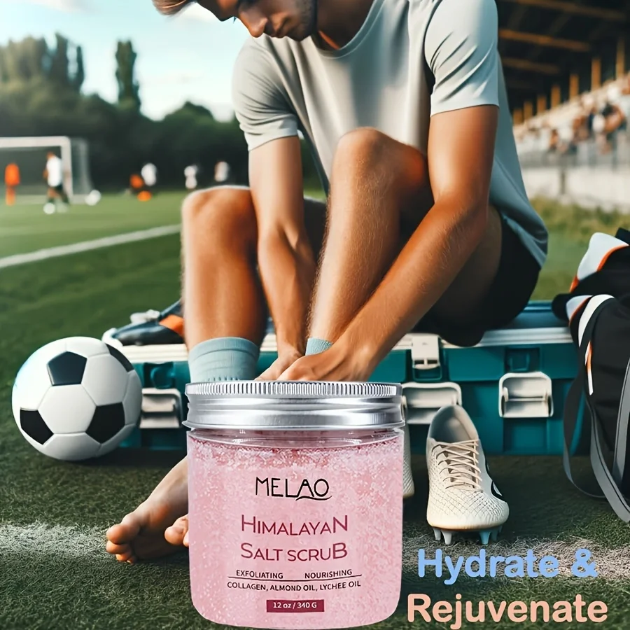 MELAO Himalayan Salt Body Scrub with Collagen and Stem Cells - Natural Exfoliating Salt & Body and Face Souffle Helps with Moist