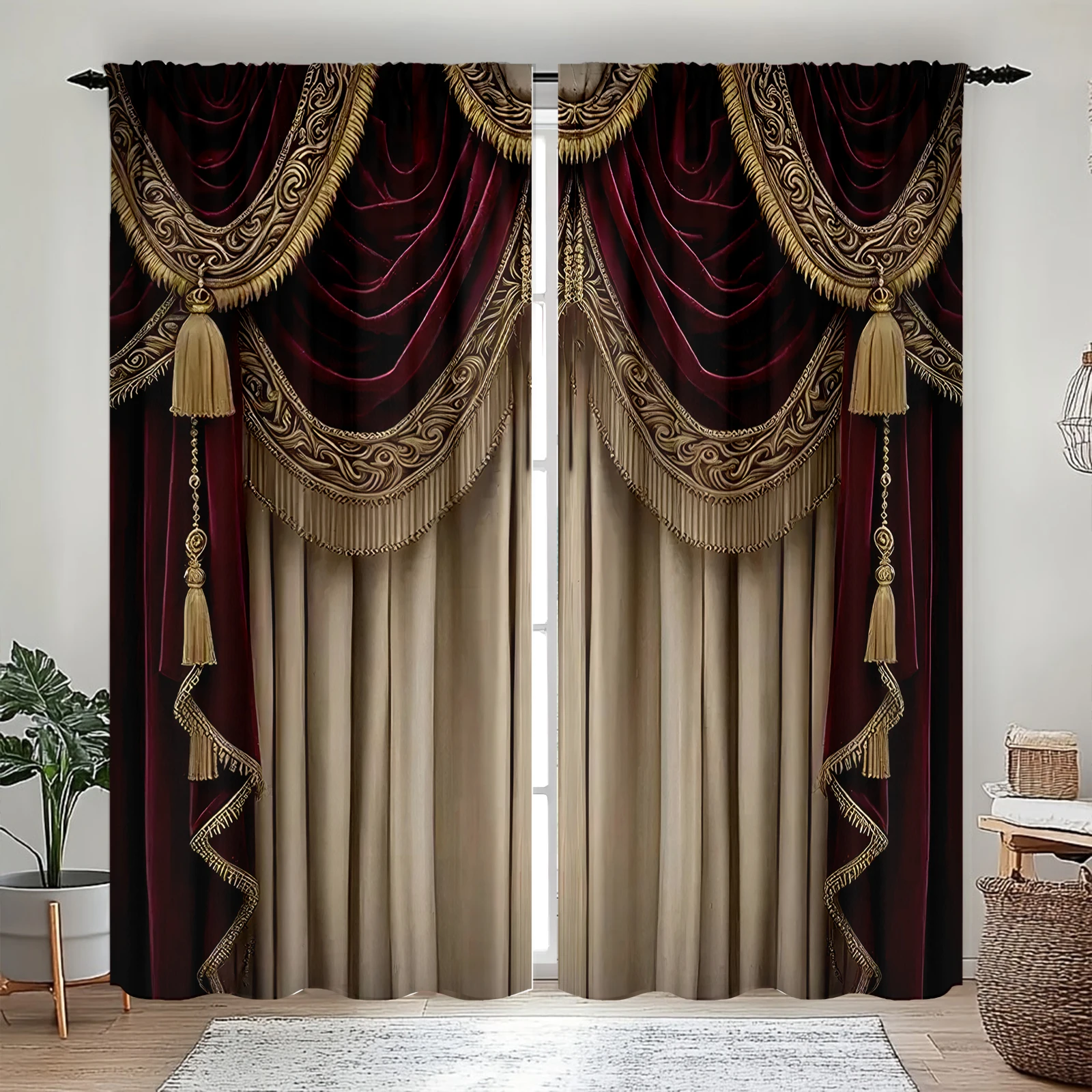 False background pattern printed curtains, Christmas decorations, bedroom and living room, home decoration, room decoration