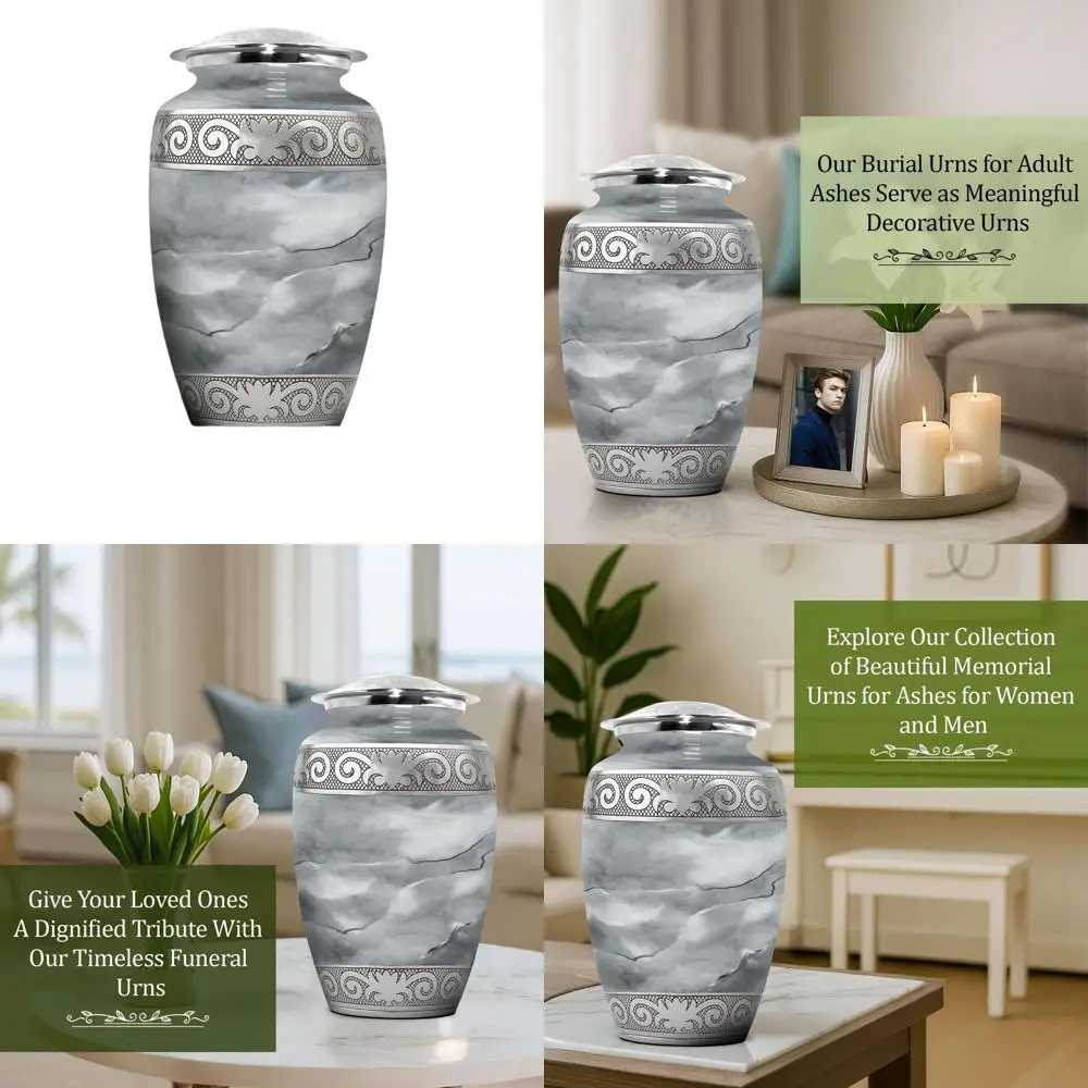 

Large Handcrafted Metal Urn for Adult Ashes with Secure Lid, Velvet Pouch, and Presentation Box