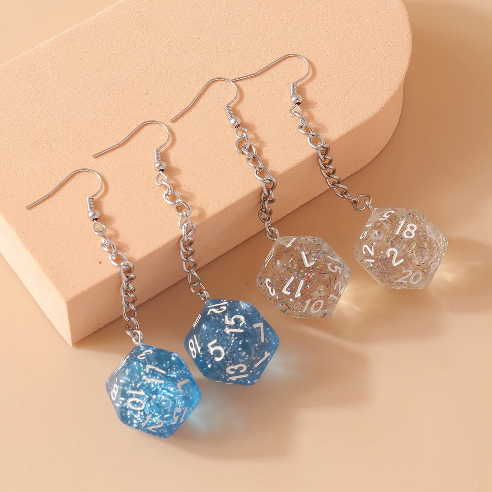 Aihua Fashion DND Game Dice Role Dice Earrings Personality Game Props Multifacted Digital Dice Long Dangle Earrings