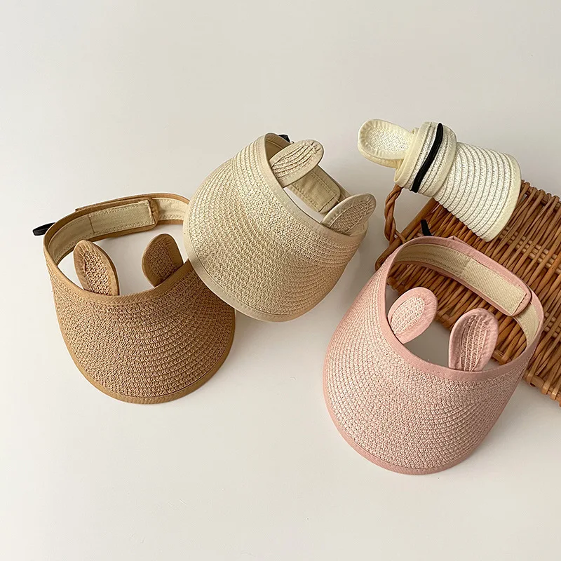Ins Korean Style Summer Girl Sun Cap for Baby Breathable No Top Straw Hat Cute Bear Design Anti-Sunshine for 1 Year Old Babies view 4