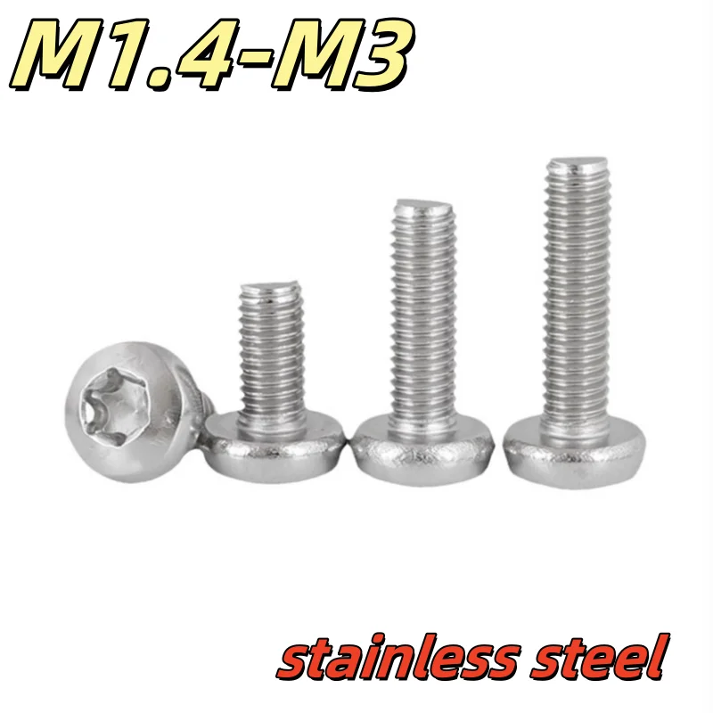 

50PCS M1.4 M1.6 M2 M2.5 M3 304 Stainless Steel Six-Lobe Pan Head Screw Round Bolt Length=3-45mm