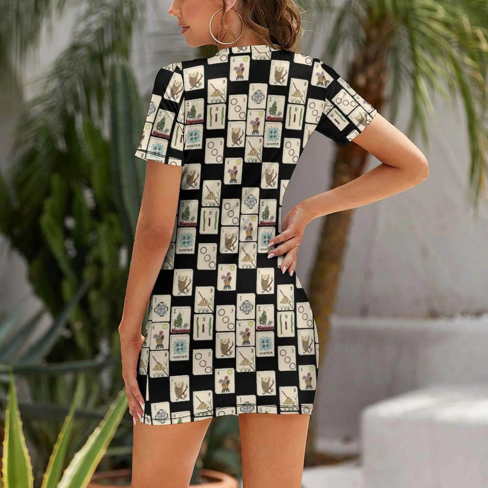 Mahjong Majong Black Tile Pattern Short Sleeved Dress Dresses for wedding party Womens dresses dresses summer Dress