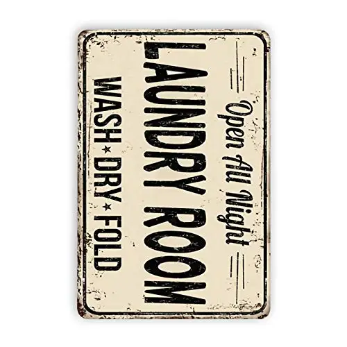 Metal Laundry Decor，Open All Night Wash Fold Dry,Farmhouse Laundry Room Sign， Wash Room Signs ，Laundry Service，8x12inches(196XYF