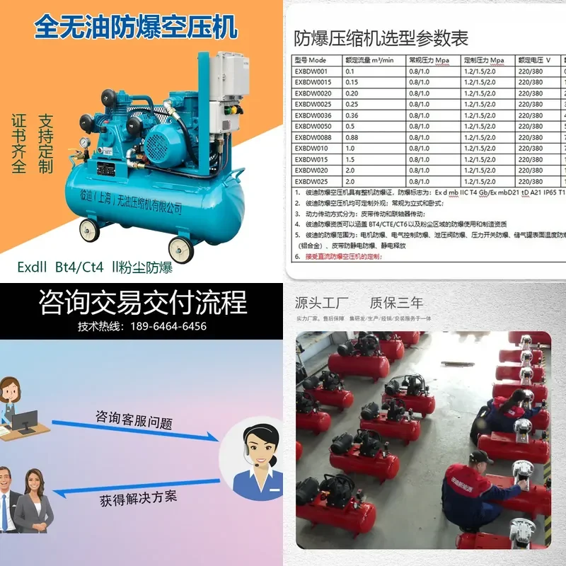 Recycling Machine 2026 BIDI oil-free explosion-proof air pump small 1.5KW chemical mobile explosion-proof air compressor for