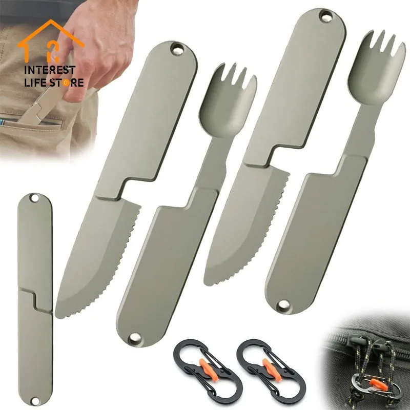 

Titanium 2 in 1 Fork and Spoon Combo 2-Pack Ultra Lightweight Camping Utensil Set Detachable Pocket Wilderness Fork Spoon Tool