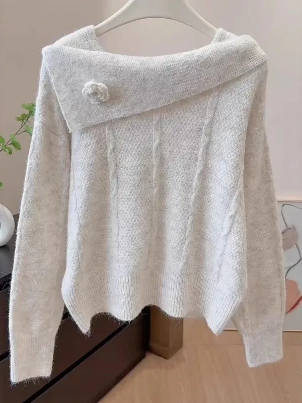 

Design Sensation One-oulder 3D Flower Knitted Sweater Autumn Winter New Sle plus Size Versatile Trendy Anti-Aging Women's...