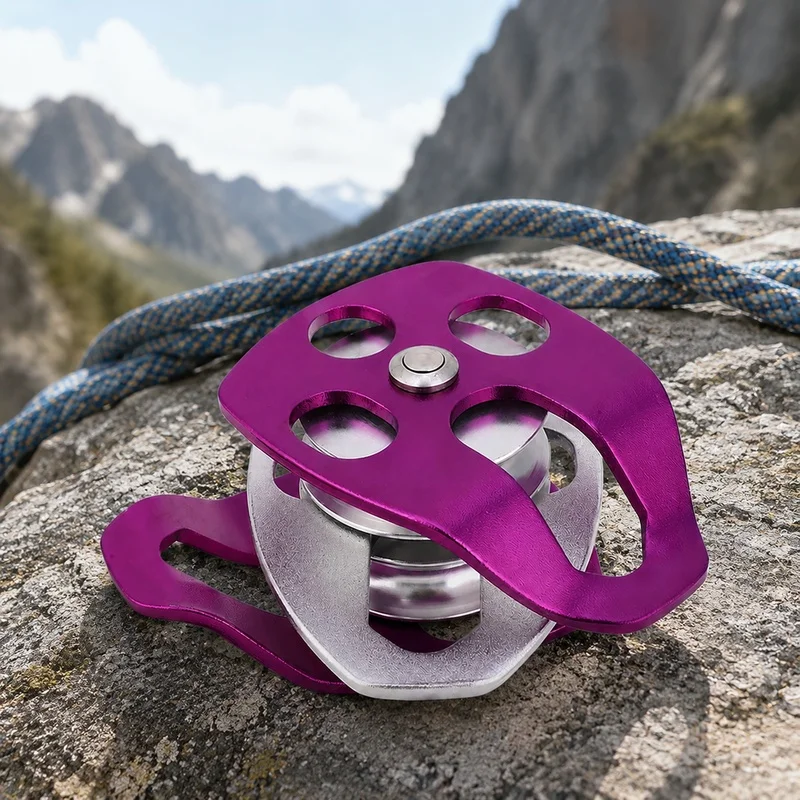 Outdoor Climbing Aluminum Double Pulley with Side Swing Mechanism, EN 12278 Certified for Mountaineering Use