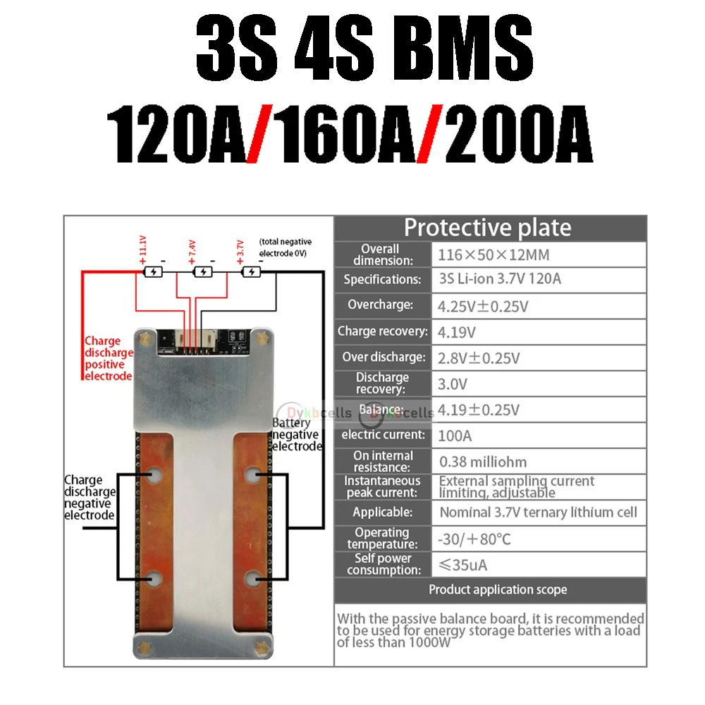 3S 4S 12.6V 16.8V 120A 160A 200A Li-ion LifePo4 płyta zabezpieczająca baterię litową BMS wysoki prąd ładowania 12V falownik