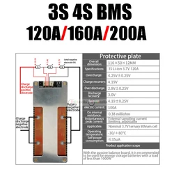 3S 4S 12.6V 16.8V 120A 160A 200A Li-ion LifePo4 Lithium Battery Protection Board BMS Balance Charging High Current 12V  Inverter