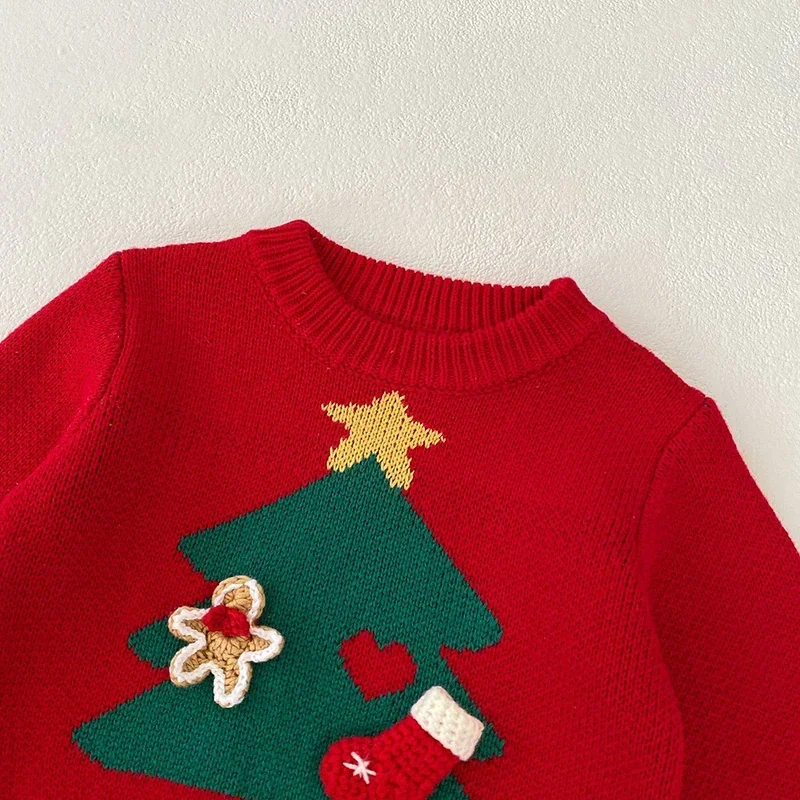 Christmas Sweater New Boys Autumn Winter Christmas Tree Baby Girl's Sweater Jacquard Pullover Sweater Knitted Tops New Year Gift