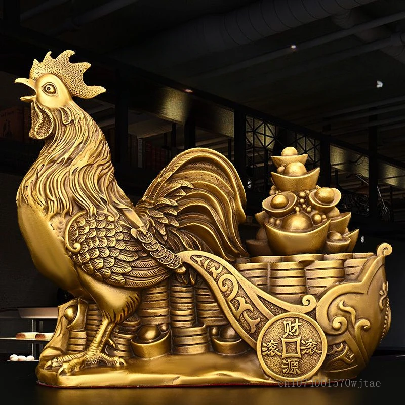 

Pure Copper Chicken Pulled Car Sculpture, Creative, Living Room, Bedroom, Office Decoration, Crafts, Chinese Zodiac, Gift