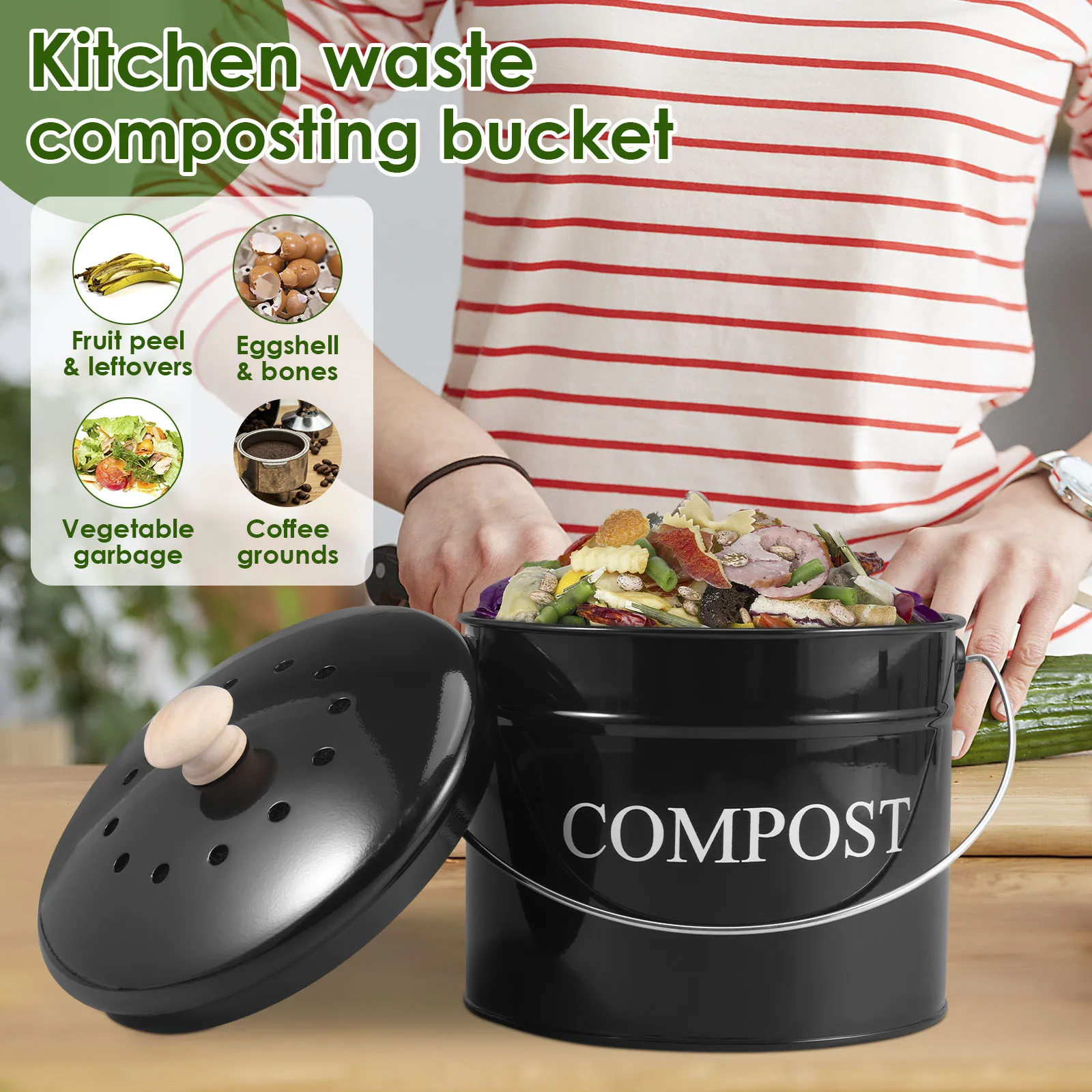  سلة مهملات المطبخ سعة 0.8 جالون، سلة مهملات سطح المكتب مع غطاء، سلة مهملات الحمام، صندوق كونترتوب، دلو نفايات داخلي لنفايات الطعام #2