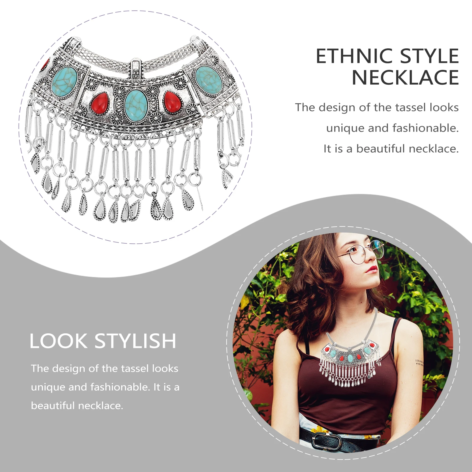 

Crystal Tassel Necklace Women's Jewelry Ethnic Collar Choker Clothing Daily Wear Zinc Alloy Decoration Ladies Assorted Color