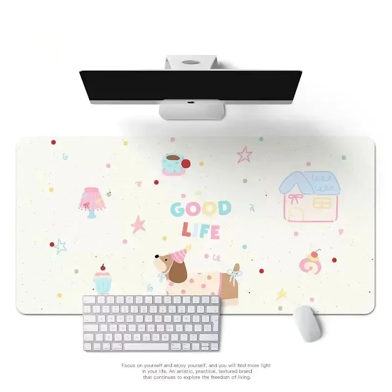 Cute Pixel Kitten Kawaii Cartoon Mousepad Large PU Leather Table Desk Mat Office Gamer Computer Speed Type Carpet Keyboard Pad