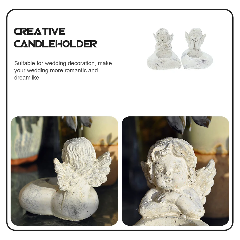 2Pcs Angel Holders Creative Resin Desktop Decor Stable Wedding Party Adornment Stand Adorable Candleholder