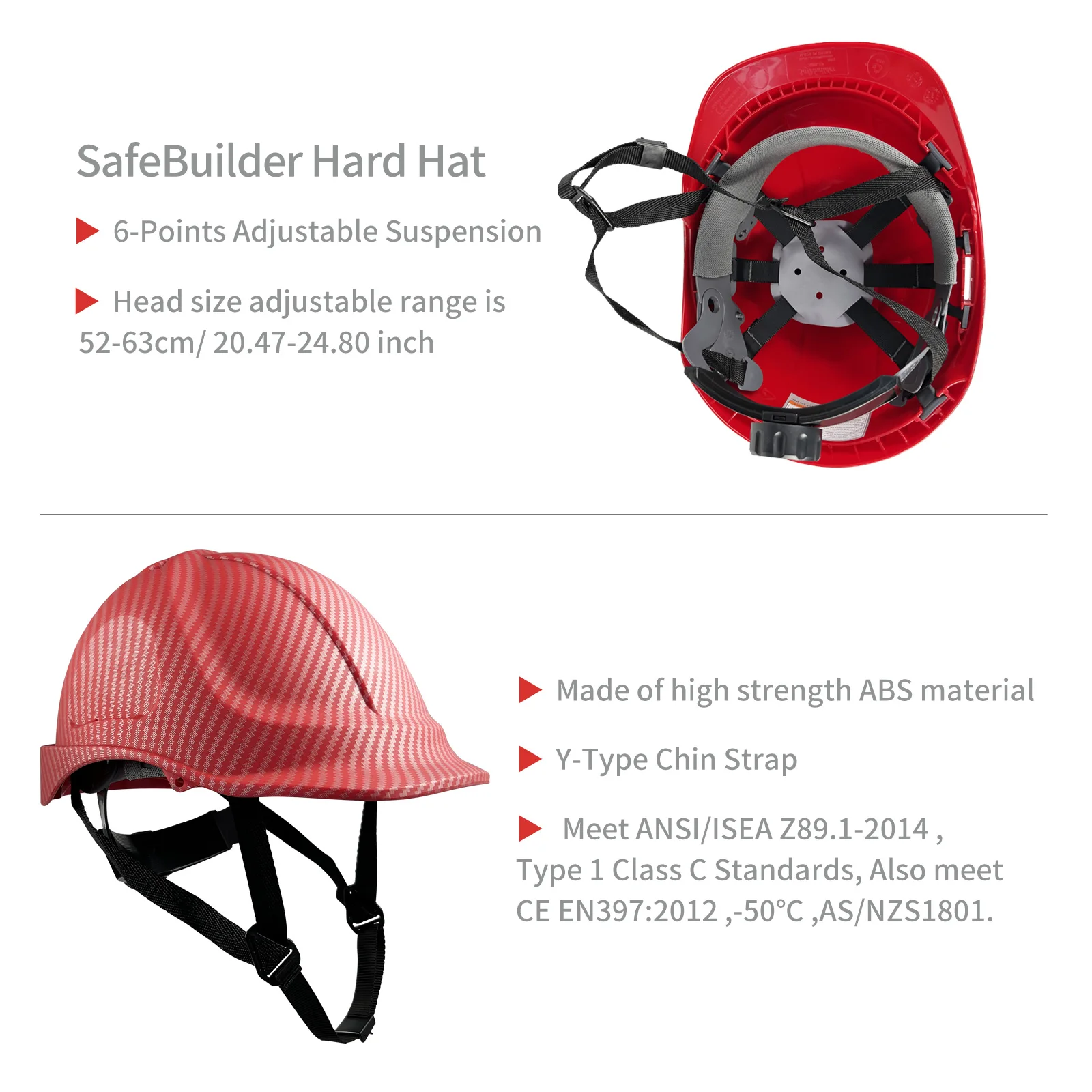 New CE Safety Helmet For Engineer ABS Hard Hat For Men Lightweight Vented Industrial Work Head Protection Carbon Fiber Pattern