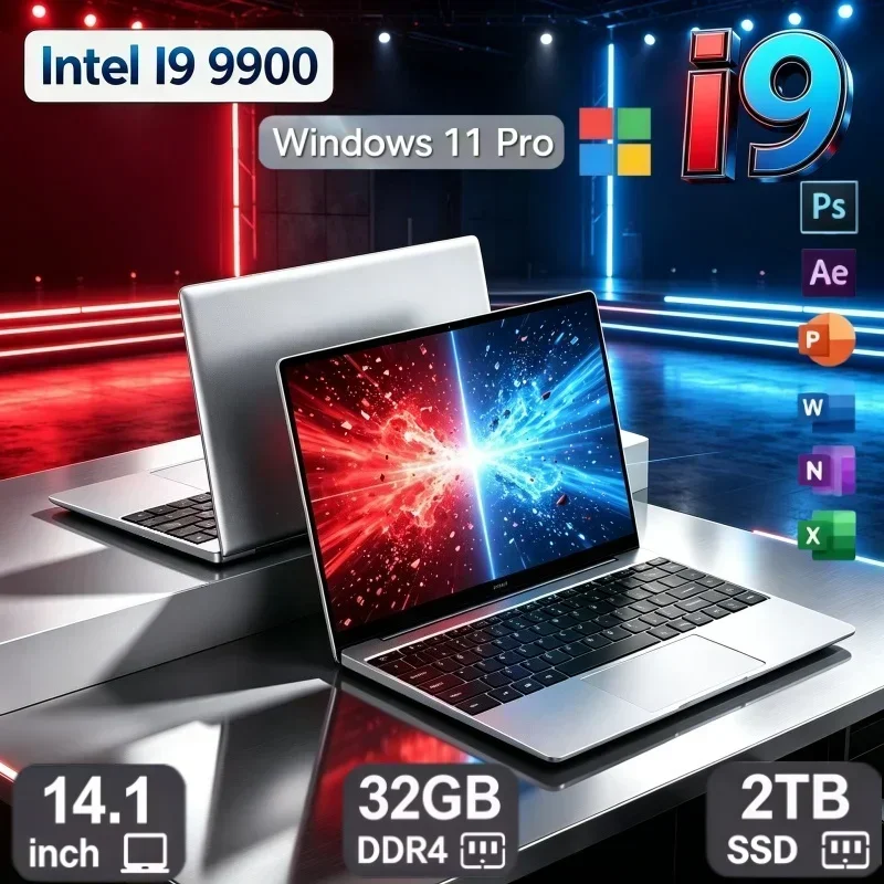 2026 Hot Sale 14.1 Inch Laptop PC Intel Core i9‑9900 32GB RAM 2TB SSD Windows 11 System Portable Computer For Student Work