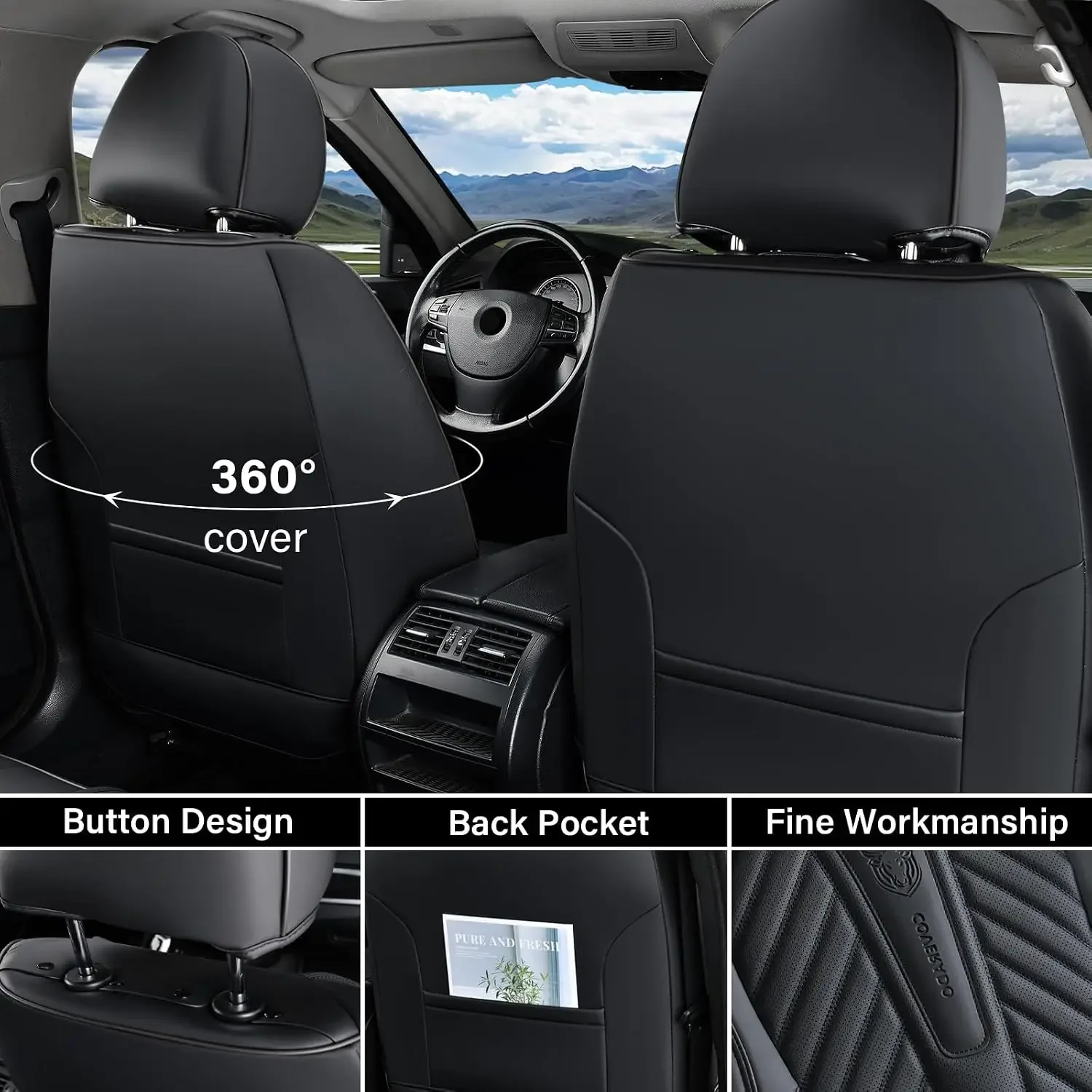 Front Seat Covers for Cars, Waterproof Faux Leather Seat Protectors with Lumbar Support, Universal Fit for Most Sedans SUV