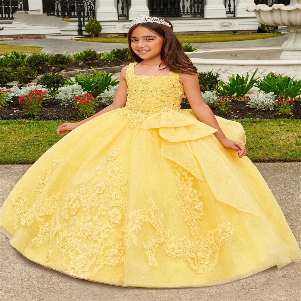 Yellow Photo Flower Girl Dress Sparkling Fluffy Junior Bridesmaid Gown Birthday Dress Sacrament Custom Banquet Celebration