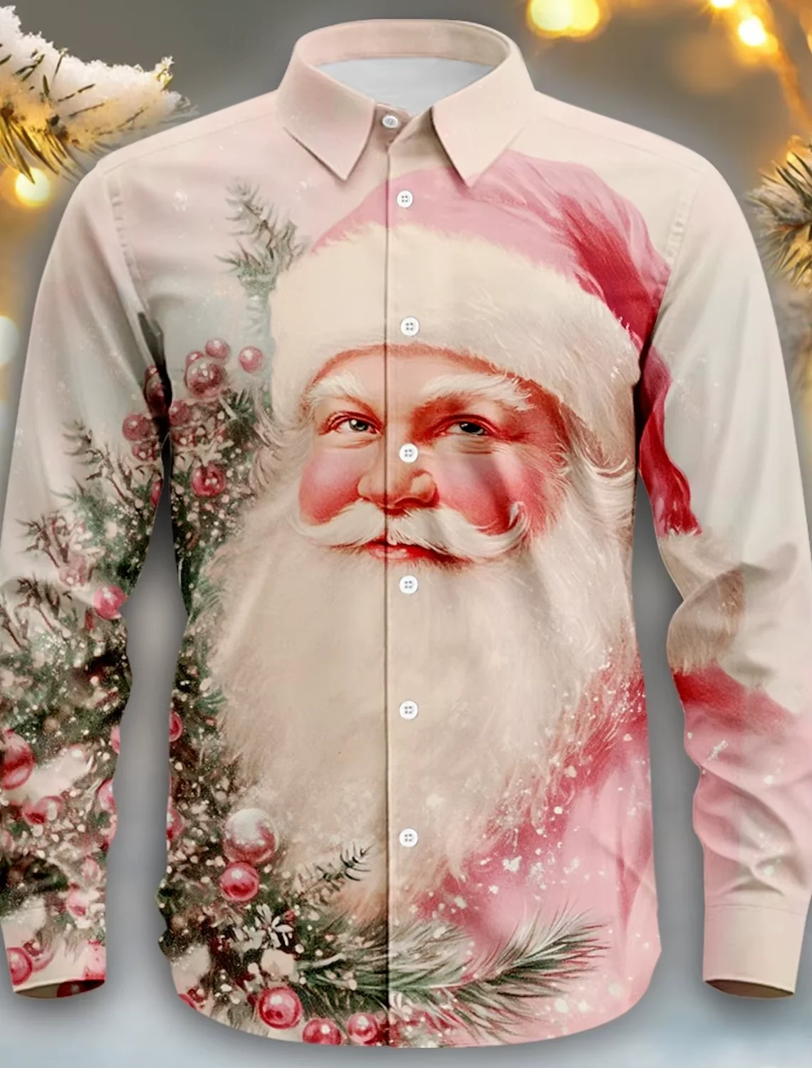 2025 men's 3D printed Santa Claus long sleeved shirt, high-end street fashion, comfortable casual shirt, Christmas top