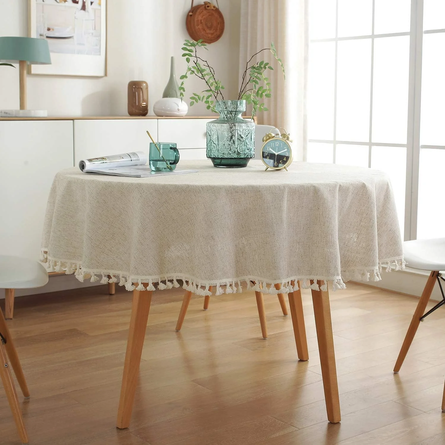 مفرش المائدة المستديرة القطن الكتان شرابة غطاء الطاولة للمطبخ عشاء الجدول ديكورا بلون الغبار واقية يتقلص مفرش المائدة