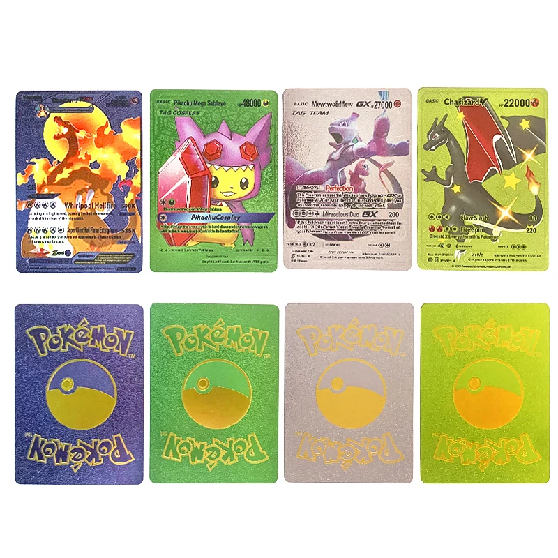 Pokemon Rainbow Cards Gold Silver Vmax GX Card Collection Battle Trainer Card Spanish English French Child Toys Christmas Gifts