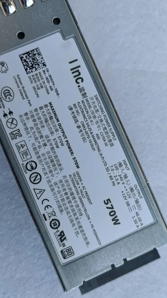 Fonte de alimentação original 570W para R710 T610 MYXYH T327N VPR1M G0KD5 RXCPH