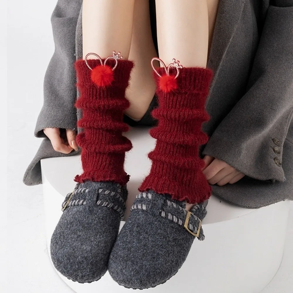 

Новые гетры красного цвета с бантом, утолщенные носки до середины икры, вязаные чехлы для ботинок в стиле Лолиты для женщин и девочек